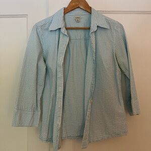 L.L. Bean light blue seersucker button down shirt